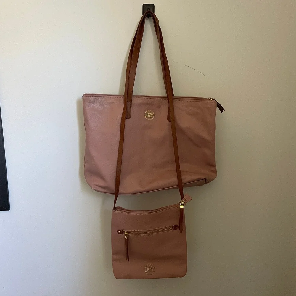 Joy Mangano Pink‎ Pebbled Leather Tote Bag Crossbody Purse Matching Set Normcore